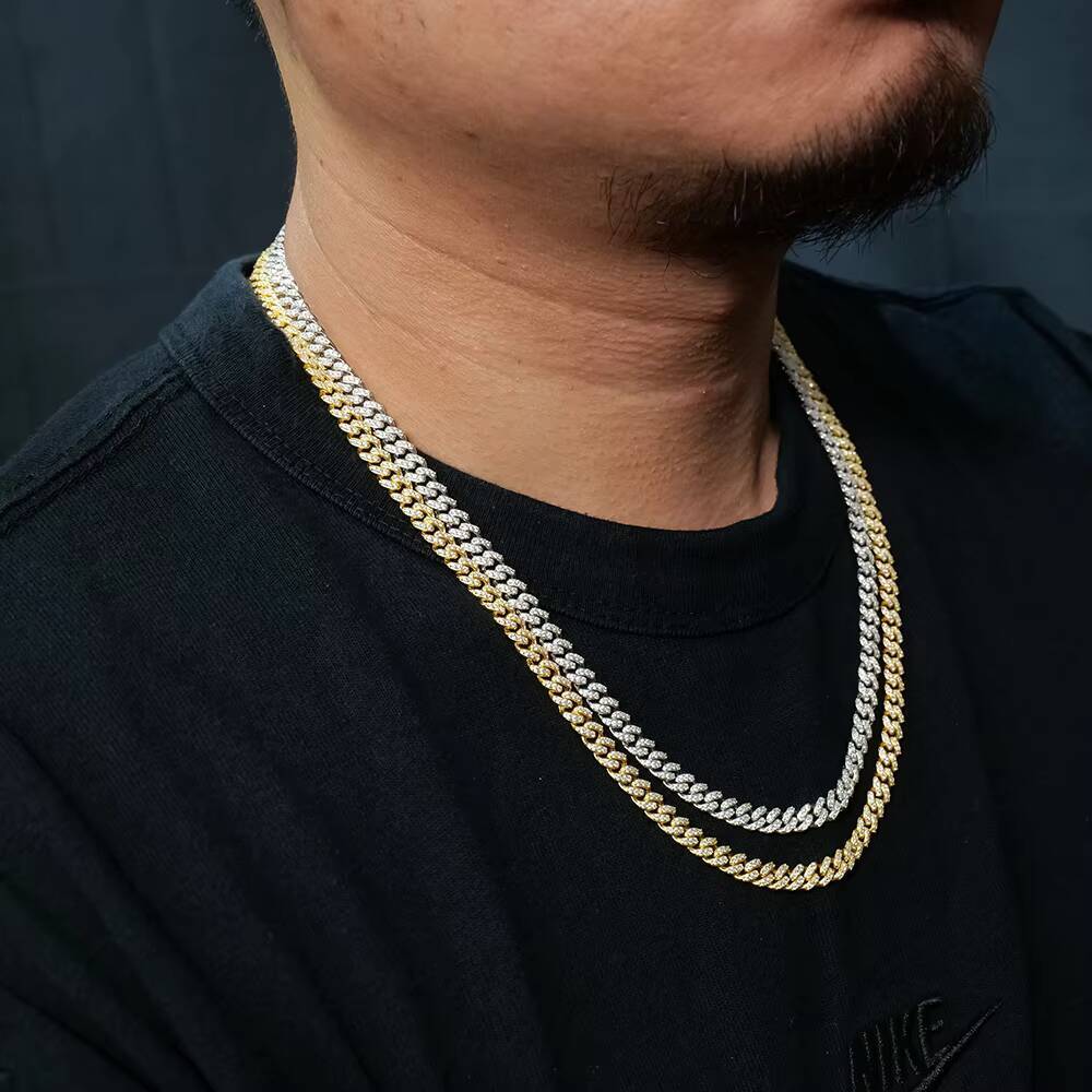 Mossanite Cuban Chain Necklace for Men 6mm Width 2 Rows 925 Silver Hip Hop Style Jewelry with Stylish Moissanite