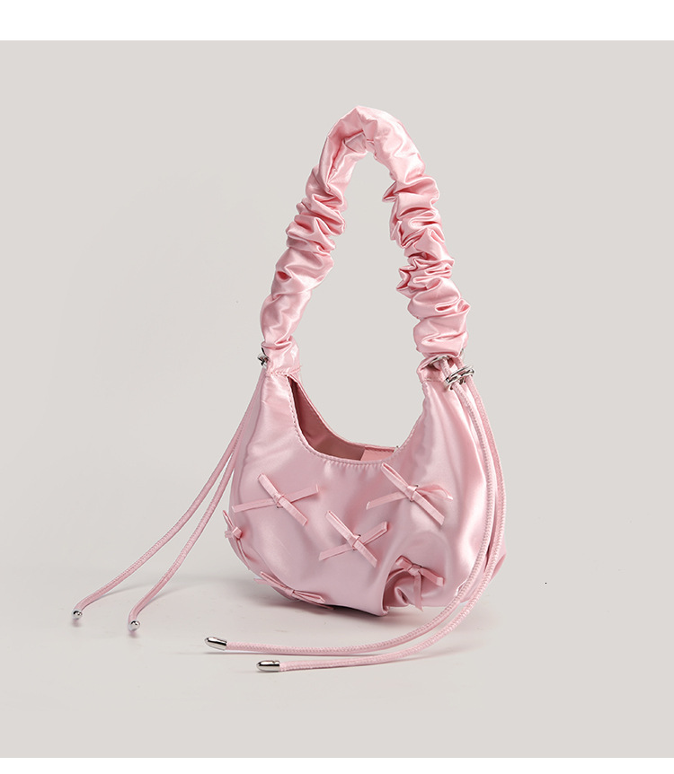 2025 autumn new pleated bow women's handbag niche design fashion trend Korean style armpit bag pleated designer shoulder bag