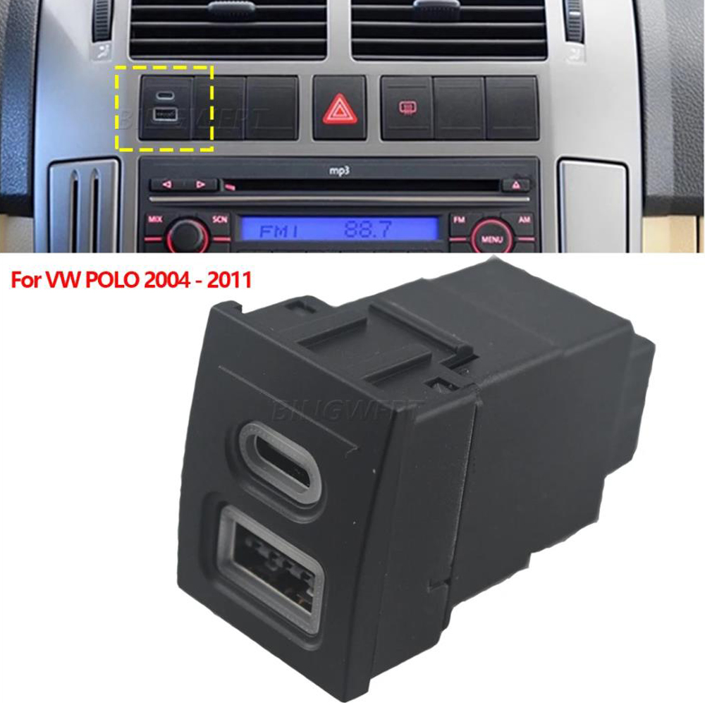 1Pcs For VW Volkswagen Polo 9n polo 9n3 2004-2011 Car Phone Charger Socket Double QC3.0 Type C PD USB Charging Power Adapter