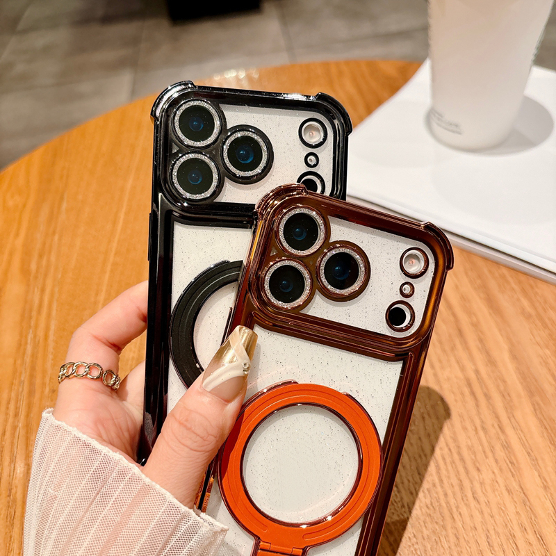 Magnetic Wireless Charging Holder Cases For Iphone 17 Air 16E 16 15 Plus 14 Pro MAX 13 12 11 Bling Glitter Sparkle Soft TPU Magnet Clear Chromed Plati