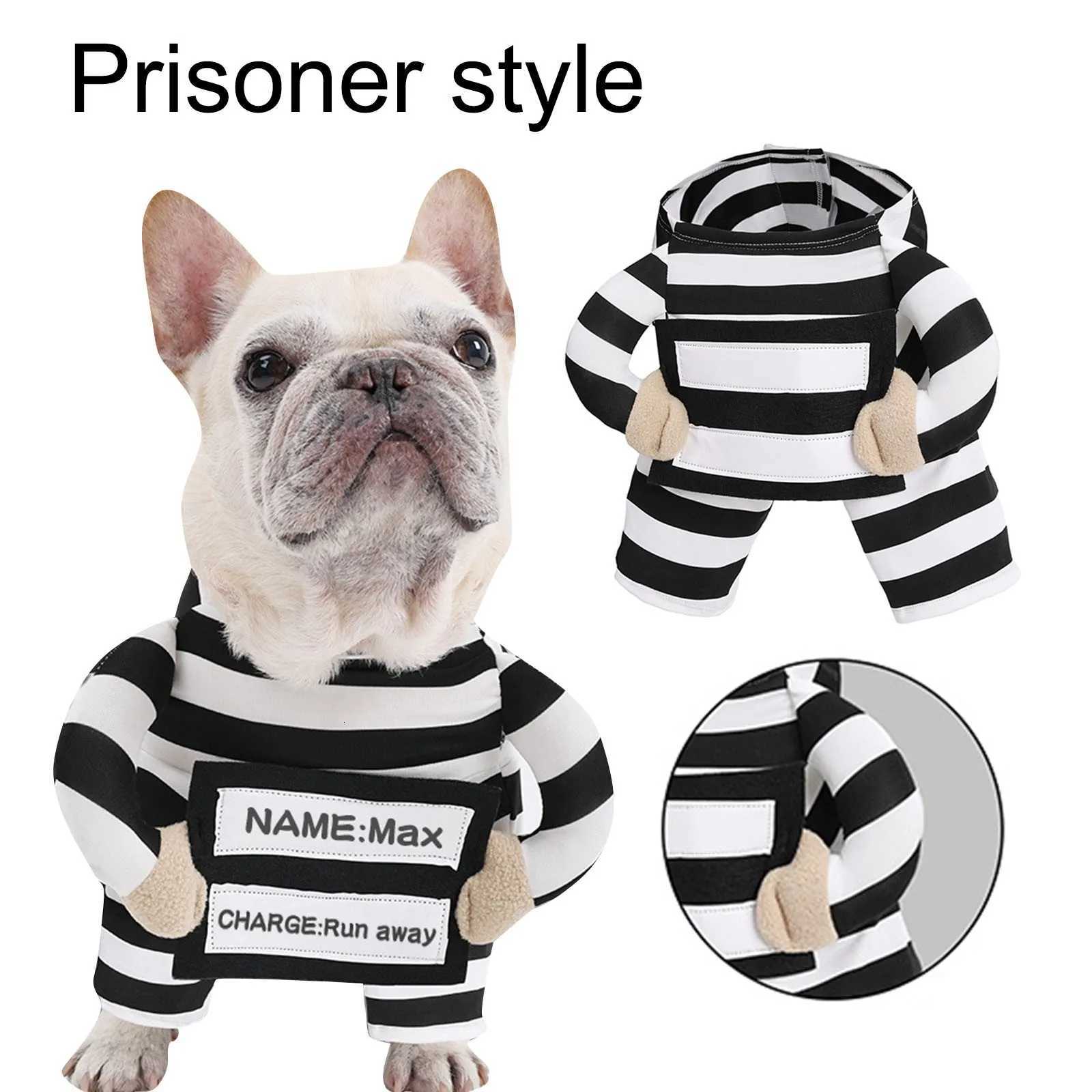 Pet Dog Prison Costume Funny Transformation Striped Prisoner Dog Clothes Party Dress Up Cute Animal Costume With Id Tag W250904