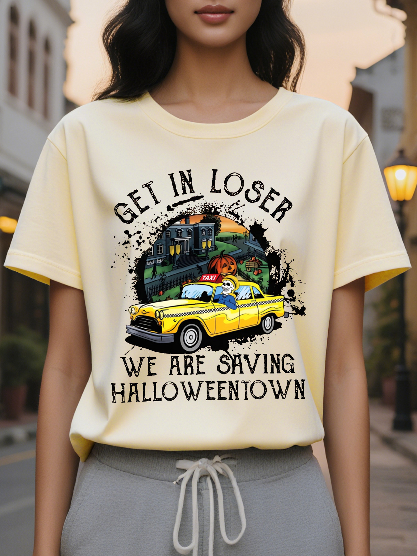 Halloween Printed Women's Spring and Summer Fitted Round Neck T-Shirt
