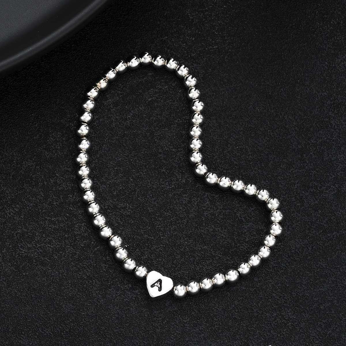 Fashion Letter Heart Pendant Beads Bracelet for Men Women Simple Vintage Silver Color Copper Metal Bracelet Luxury Jewelry Gifts W250904