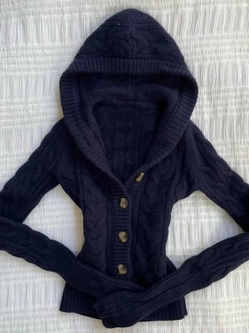 Fashion Vintage American Solid Knitted American Cardigan Harajuku All Match Punk Jumpers Y2k Aesthetic Spring Autumn Clothes S250904