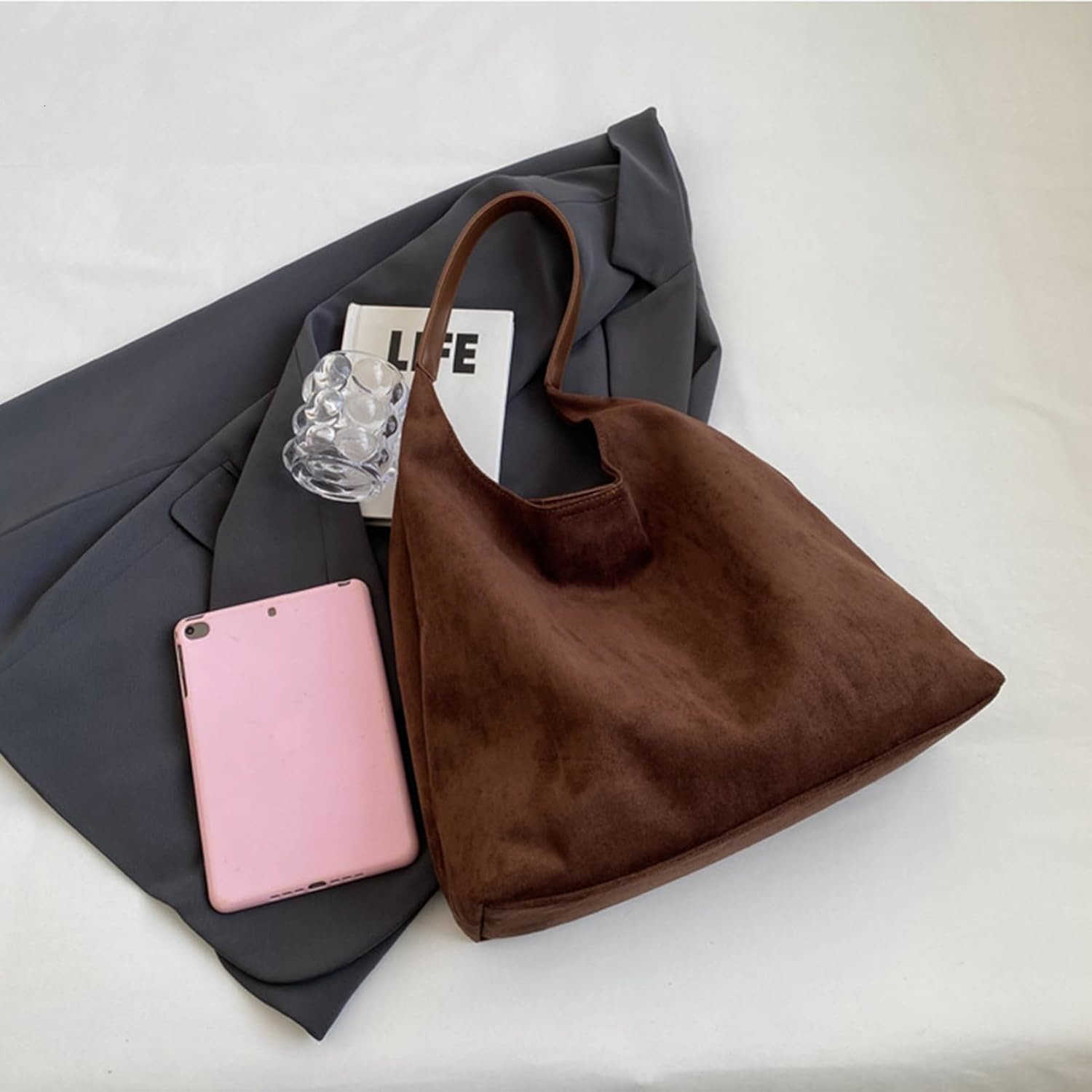 Suede purses for Women 2024 Slouchy Shoulder Bags Soft Leather hobo bag Brown Tote Handbag for Work Everyday M250904