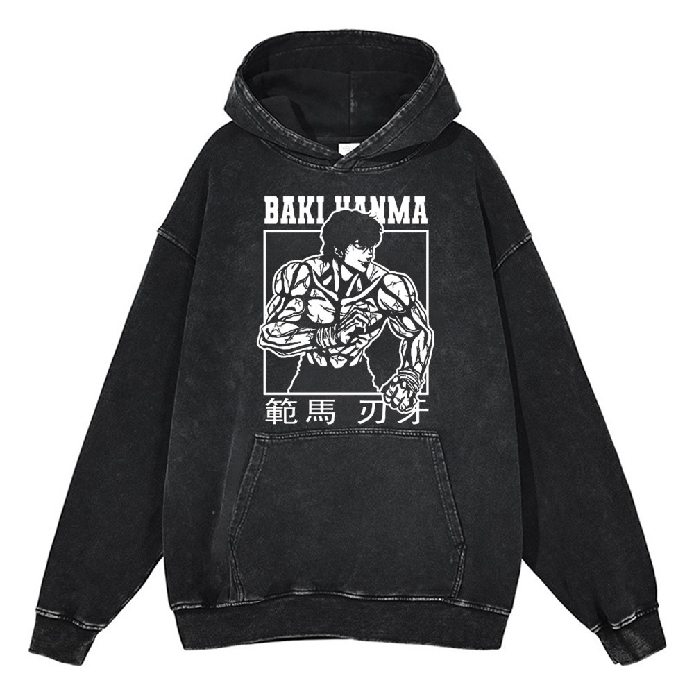 Streetwear-Inspired Baki Hanma Hoodie: Durable 440 Grams Washed Cotton for Authentic Vibe - TT8293