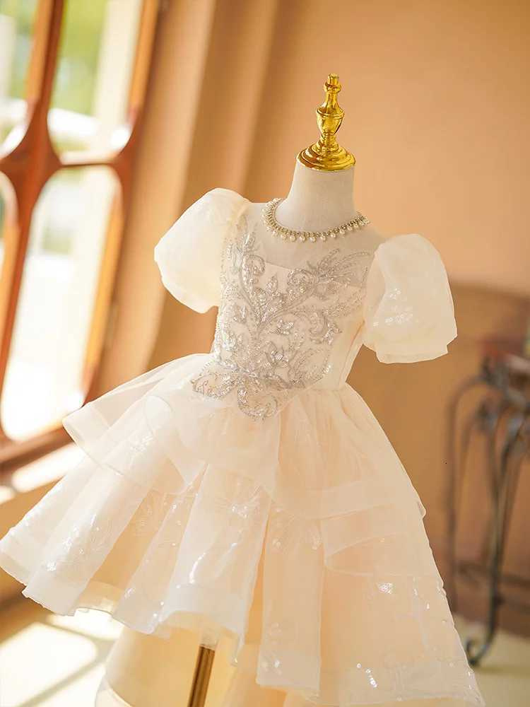Luxury Fashion Girls Evening Dress Short Sleeves Girl Princess Dresses Round Neck Teenager Party Clothing Children Costumes Z250904