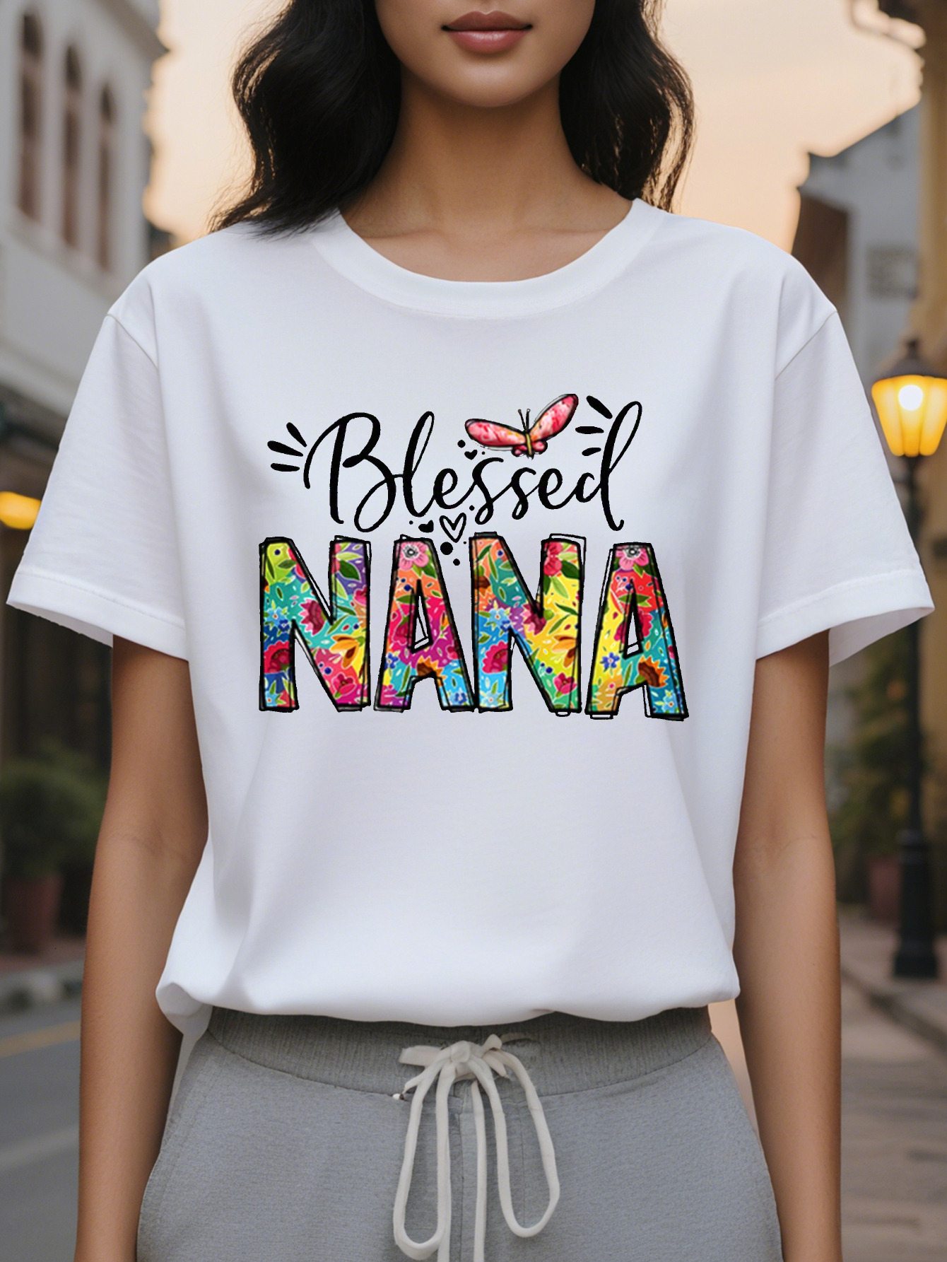 Nana American Style Print Crewneck Fashion Short Sleeve T-shirt Spring and Summer New Slim Fit Slimming Women's Top