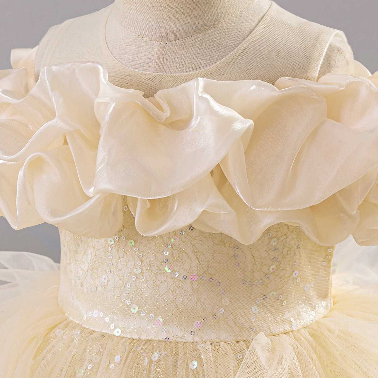 Fluffy Fold Flower Wedding Party Girls Dress Elegant Bridesmaid Birthday Princess Floral Dresses for Girls Bow Evening Prom Gown Z250904