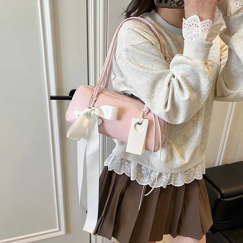 LEFTSIDE Women Ribbon Design Simple Handbags 2025 Spring Fashion Tote Bag Trend PU Leather Ladies Underarm Shoulder Bags Z250903