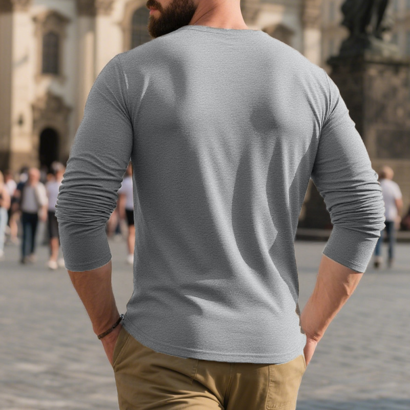 Men's Long Sleeve Button Down T-Shirts Autumn Henley Collar Casual High Quality Crew Neck Mens T Shirts European size: S-3XL