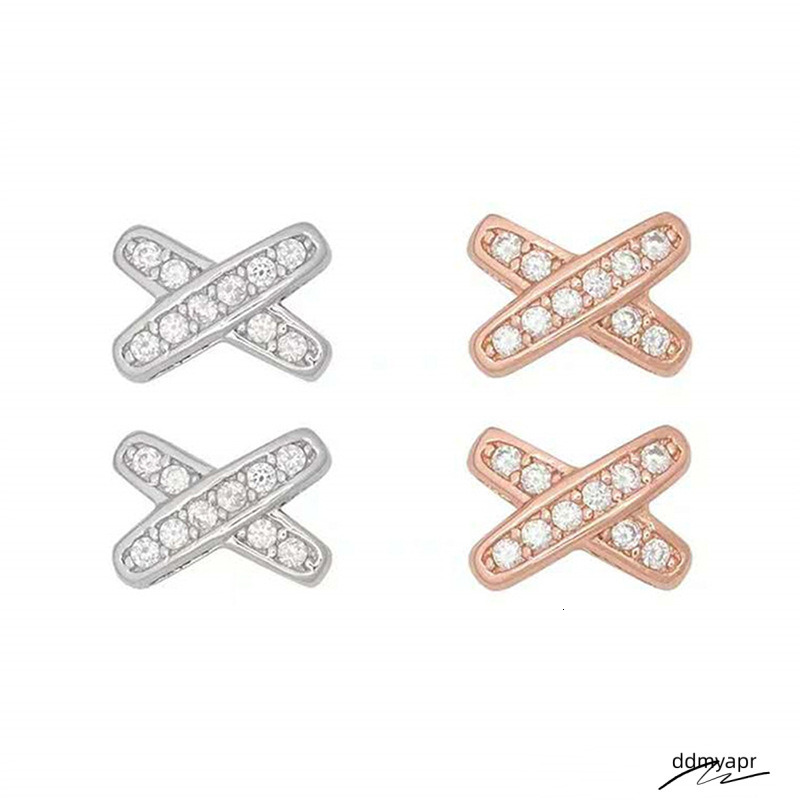 2023 Simple Fashion Stud Earrings Jewelry Ddmyday Sterling Sier Fill Pave White Topaz CZ Dia Gemstones Party Handmade Women Cross Earring Rose Gold Gi