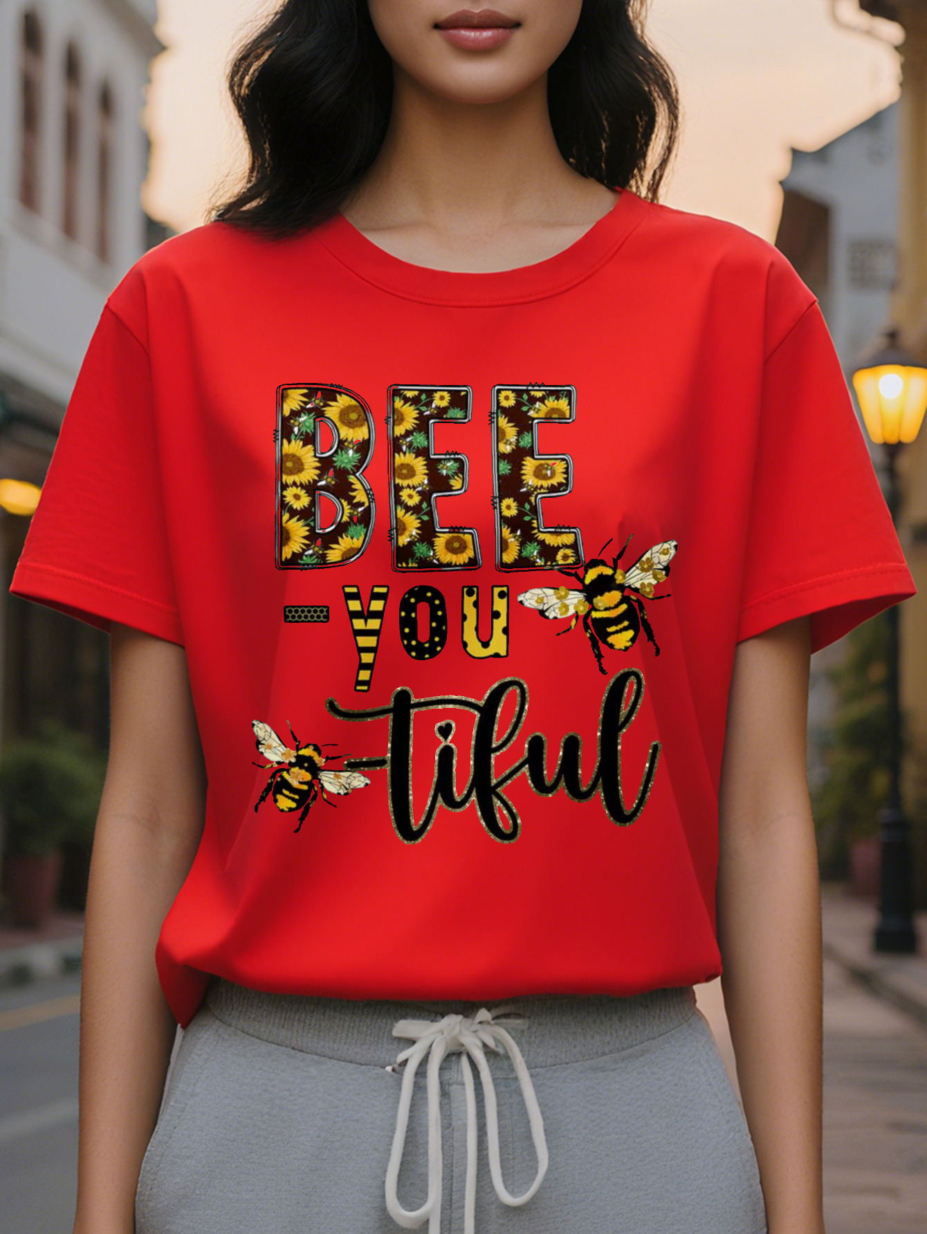 Women s Sleeve Sweater Bee You tiful Pullover Beekeeping Design White Casual Top Suitable for Daily and Halloween