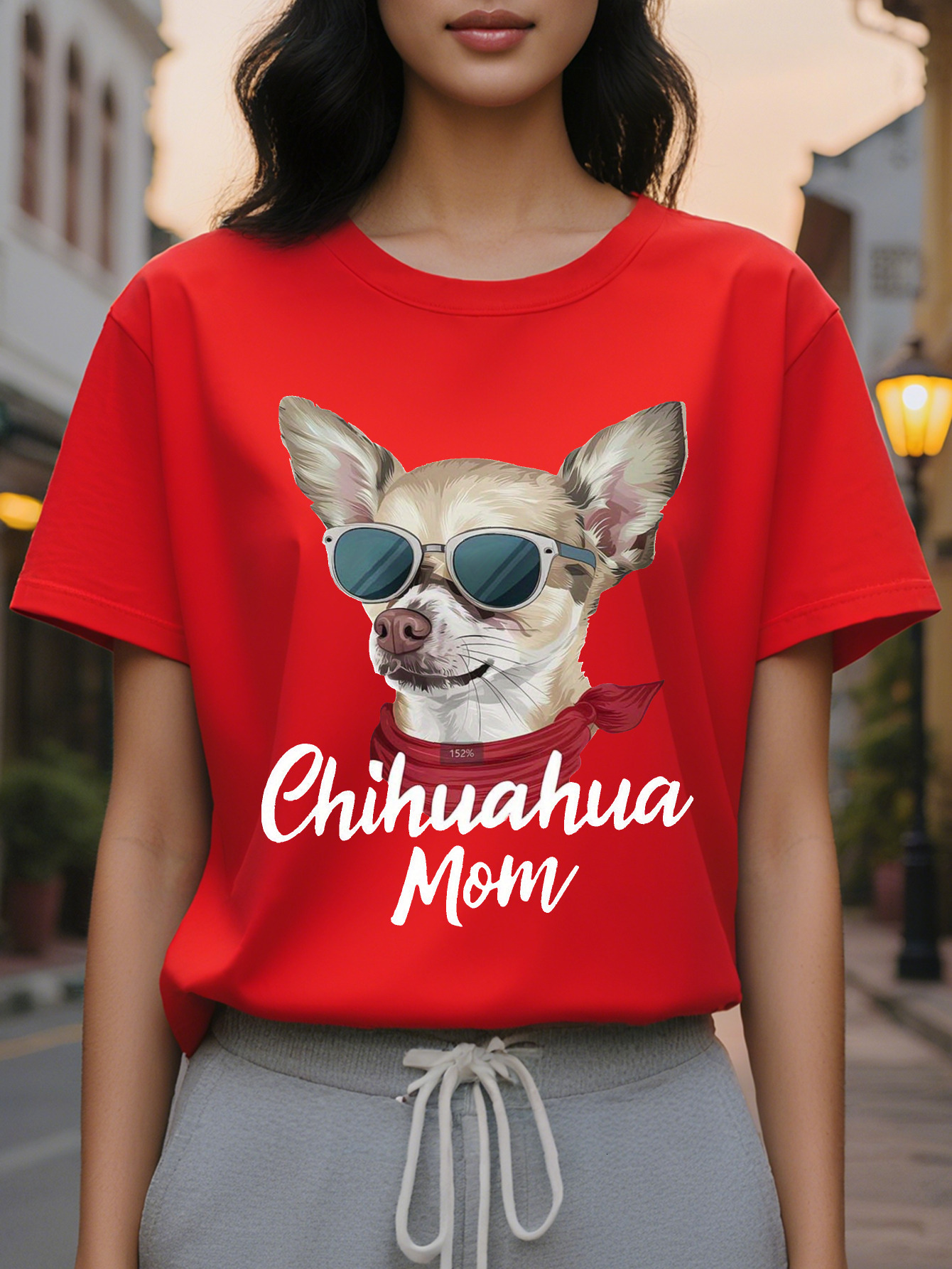 Women s Sleeveless Crewneck Vest Chihuahua Dress with Fashion Glasses and Polka Dot Headband Pet Lover Casual Summer