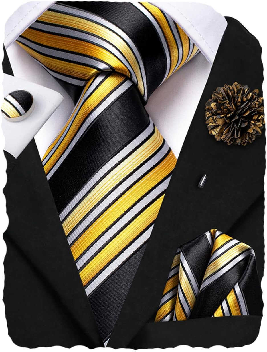Mens Tie Lapel Pin Set Pocket Square Cufflinks Formal Woven Silk Tie Sets Wedding PartyW250904