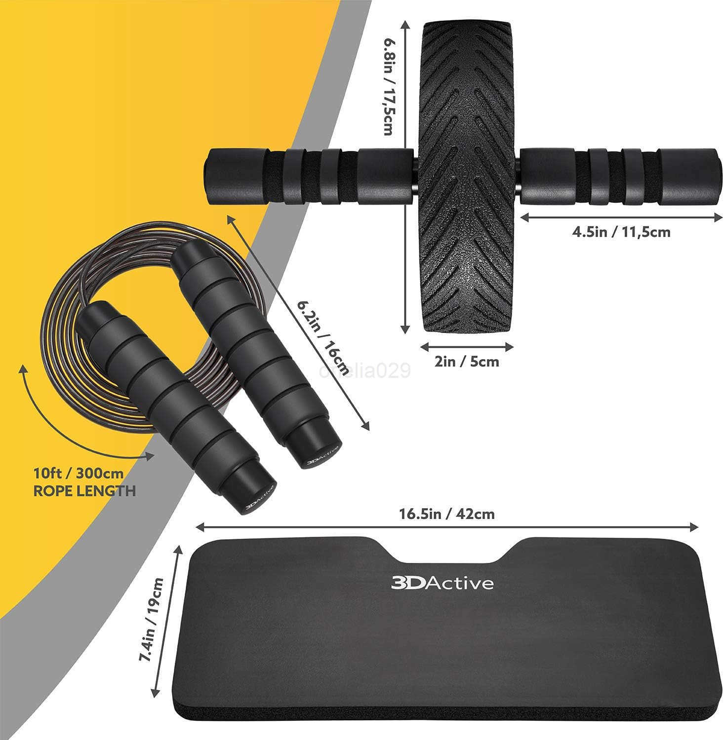 Ab Roller Wheel with Jump Rope Knee Mat Home Gym Exercise Equipment for Abs Workout Core Training Cardio Workouts W250904