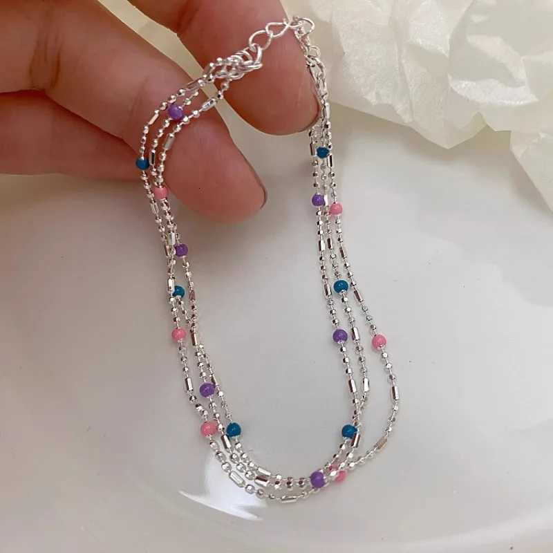 VENTFILLE 925 Sterling Silver Multicolour Bead Bracelet For Women Three Layers Geometry Drip Glaze Versatile Jewelry DropshipXJ250904