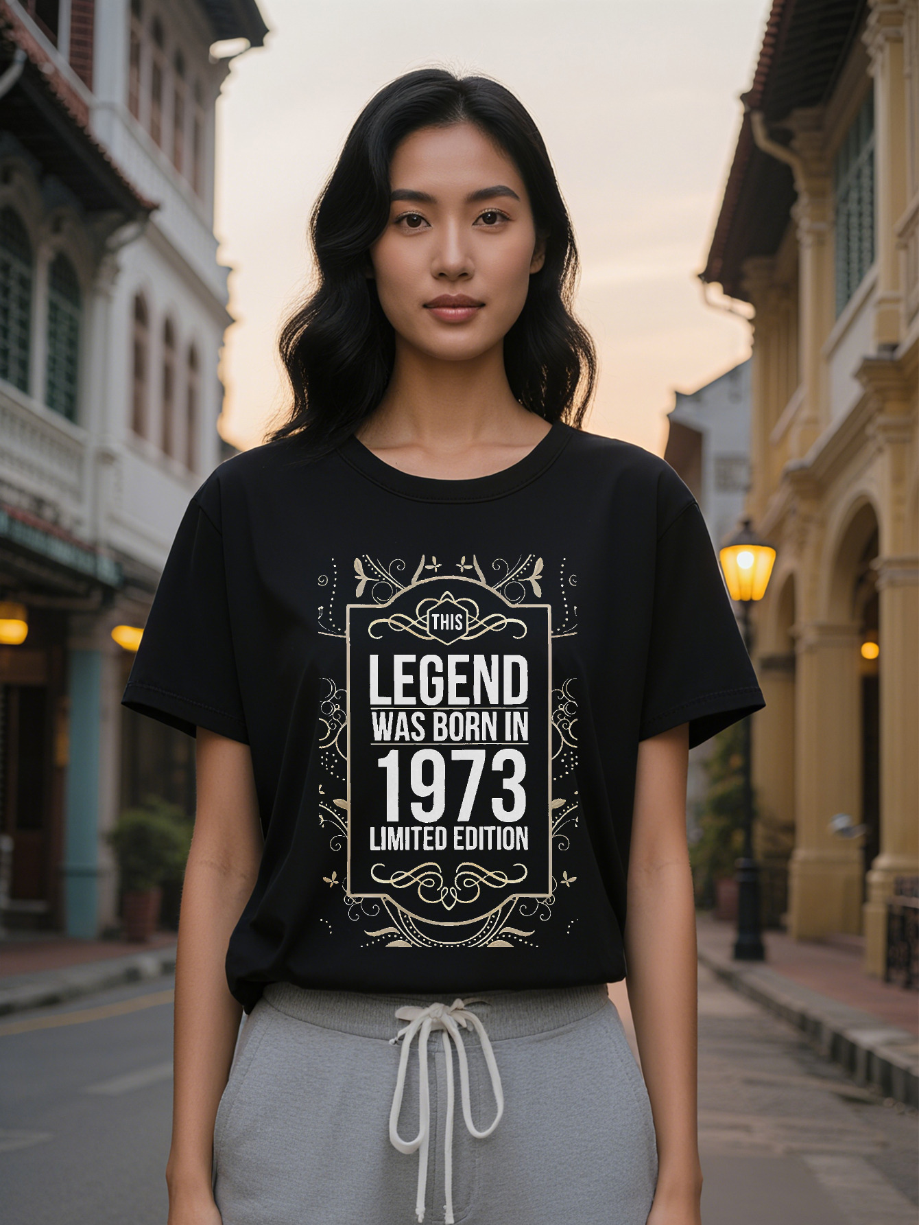 Lady Graphic T-Shirt Black with Golden Print This Legend Was Born in Limited Edition Design Casual Round Neck