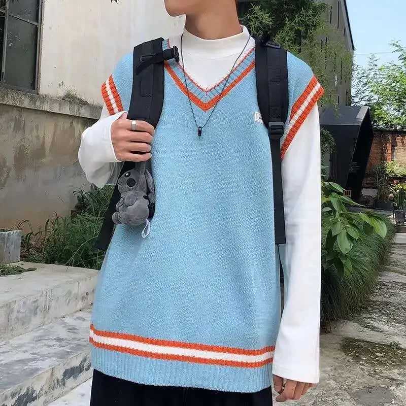 Waistcoat Loose Fit Sweater Man V Neck Sleeveless Streetwear New In Knit Vests for Men Designer High Quality Clothing Deals 2024XJ250904