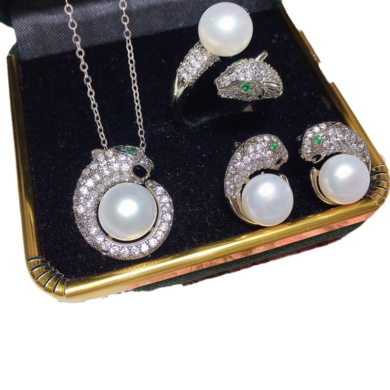 Genuine Freshwater Designer Luxury Free Shipping Pearl Necklace Earrings Ring Three-piece Set For Women Elegant Fashion Set Gift For Girlfriend Or Mom