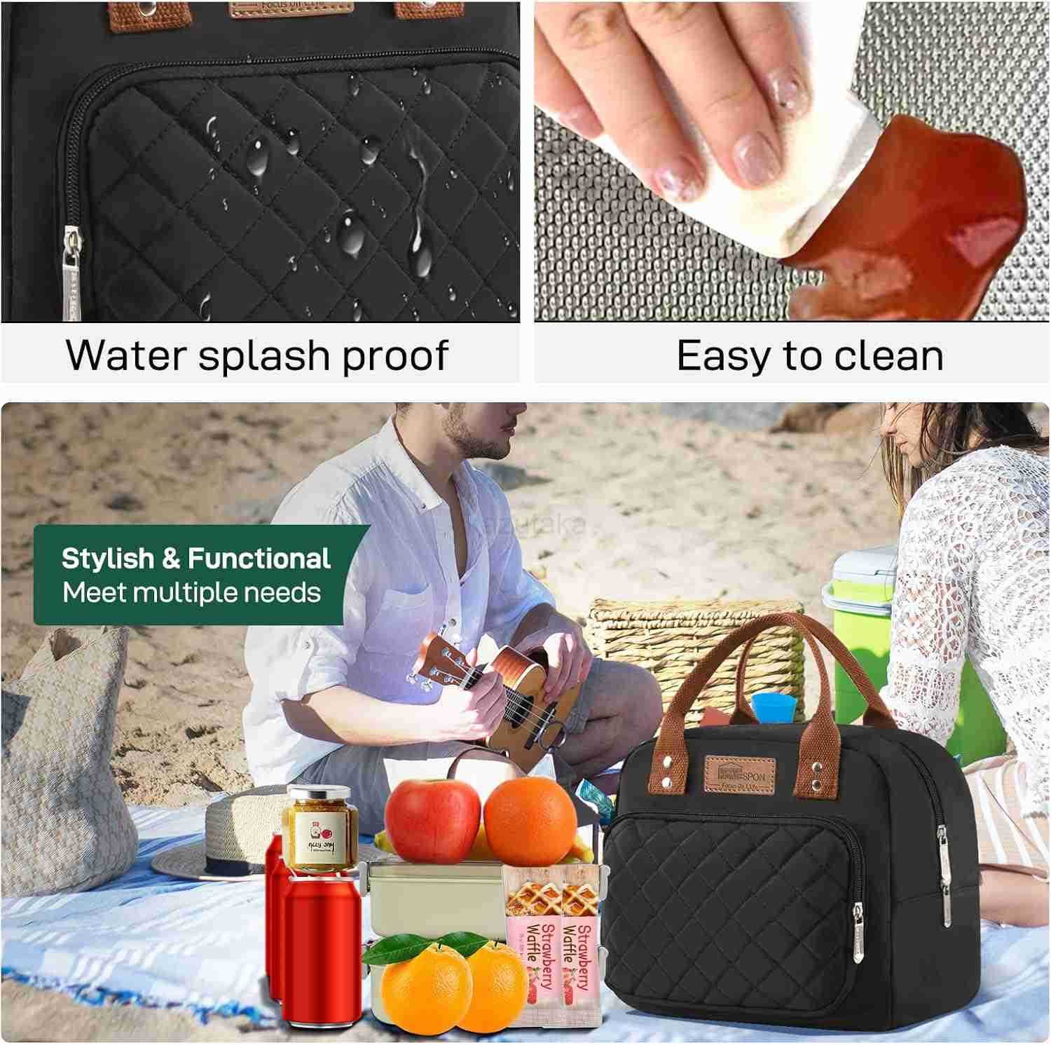 Lunch Bag for Woman Man Adults with Front Pocket Insulated Lunch Tote Lunch Box Container for Work Picnic or TravelBlack M250905