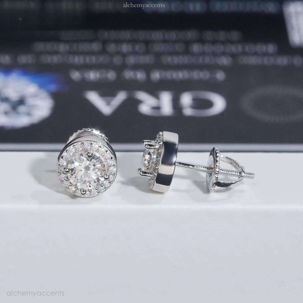 Ready to Ship Hip Hop Style Tester Certified Sier Gold Plated VVS Dia Moissanite Stud Earrings Round
