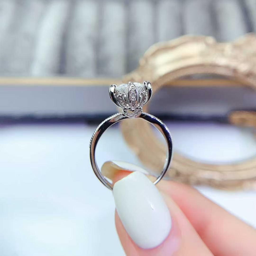 925 silver moissanite ring for engagement 6.5mm 1ct D color moissanite wedding ring for women