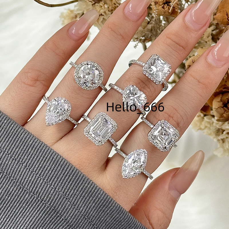 Custom Rings Manufacturer Fine Jewelry Luxury 925 Sterling Silver Zircon Moissanite Promise Wedding Engagement Rings Women
