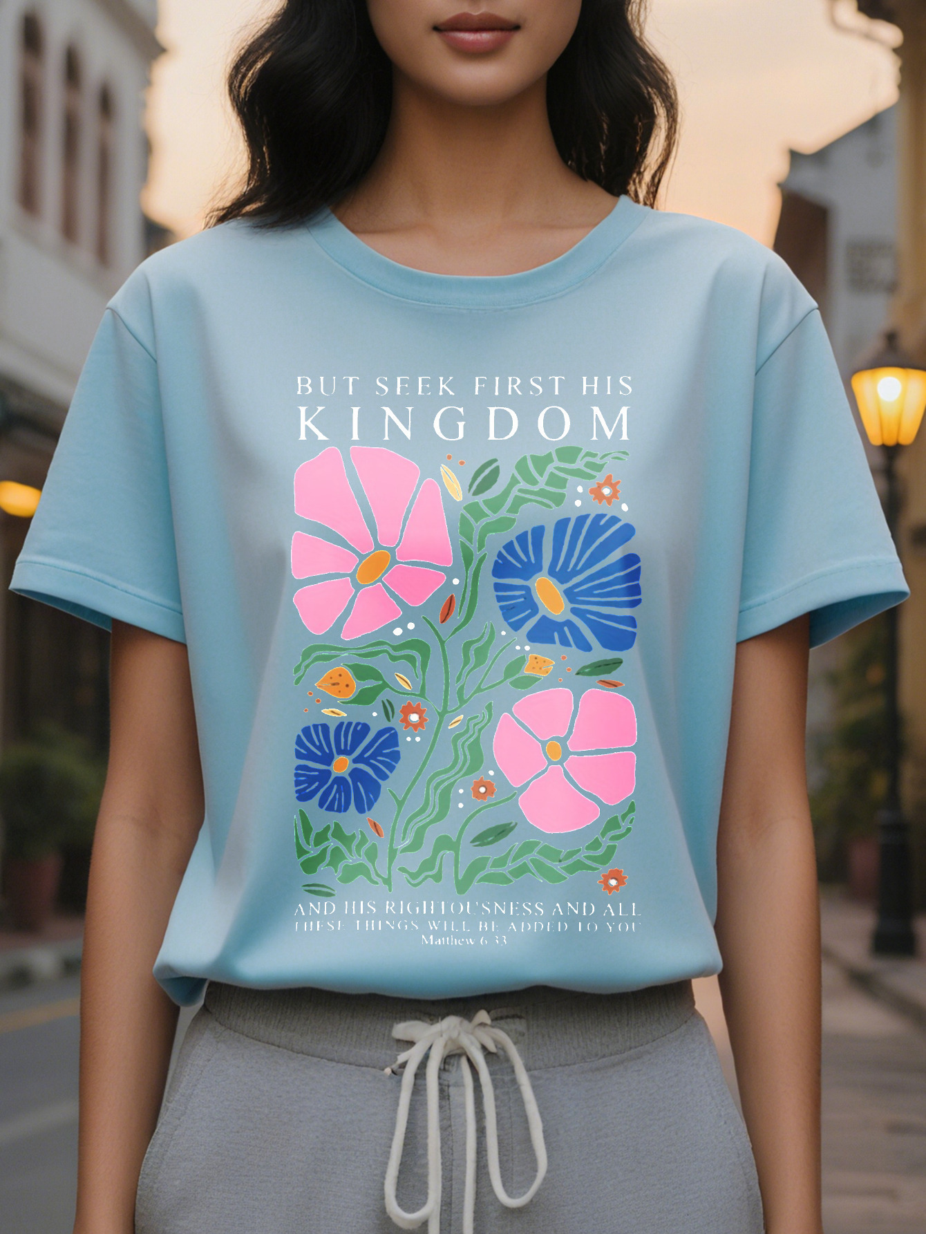 Women s Casual Short Sleeve T Shirt with Inspirational Love Never Failed Bring Me to My Knees Floral Lettering Print