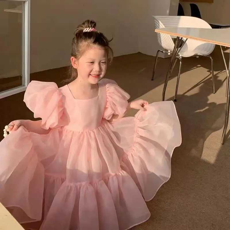 2-7Y Children Girls Summer Dress Bubble Sleeve Birthday Dresses Party Princess Gown Baby Clothes Toddler Girl Dresses Z250904