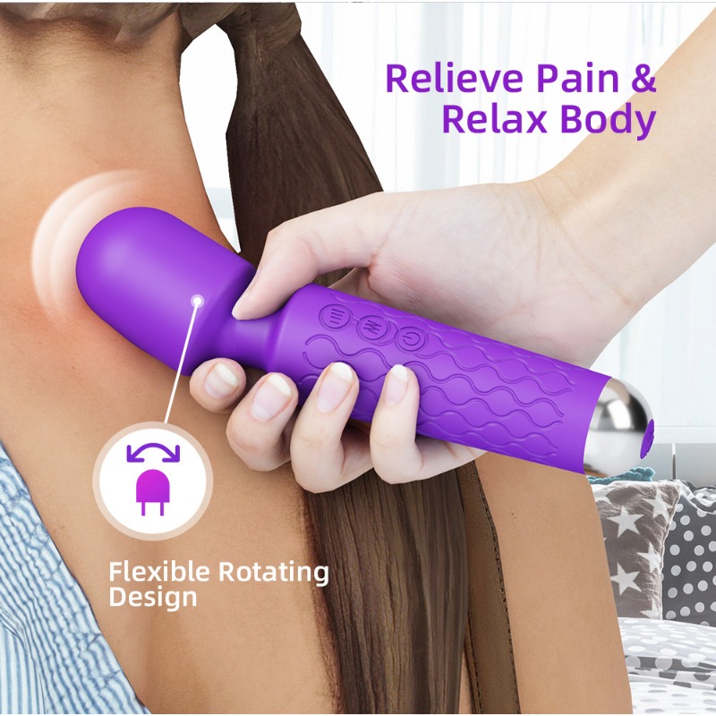 Electric handheld personal massager vibrator - waterproof, USB rechargeable, 20 vibration modes, 8 speeds, memory function, skin soft silicone, ultima