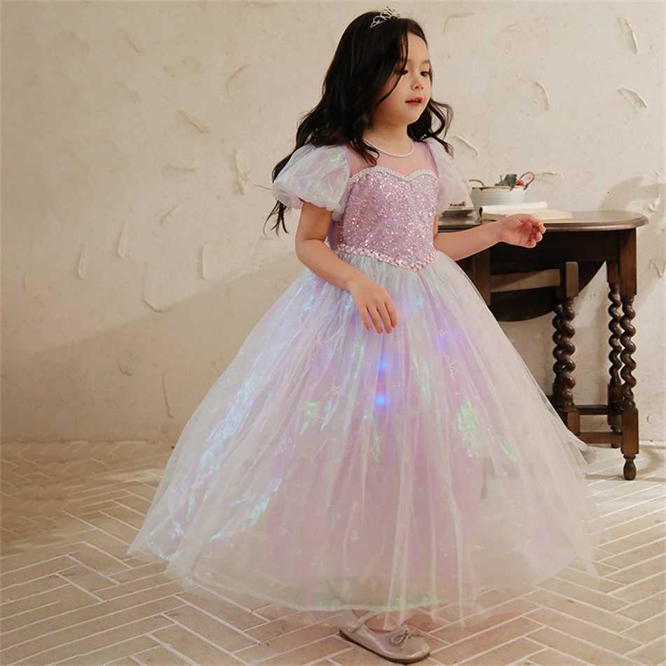 Girl Elsa Purple Dress Girls Mesh Puffy Gown CHIldren Cosplay Costume Birthday Gifts Halloween Role Play Set Z250904