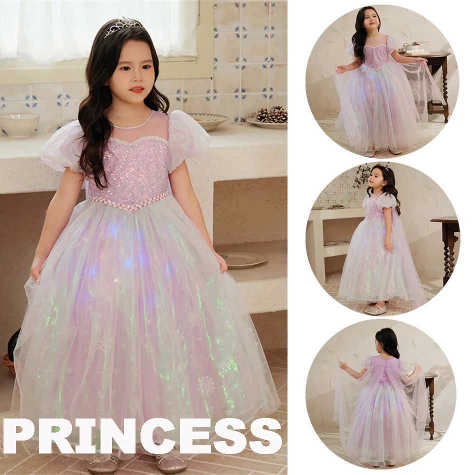 Girl Elsa Purple Dress Girls Mesh Puffy Gown CHIldren Cosplay Costume Birthday Gifts Halloween Role Play Set Z250904