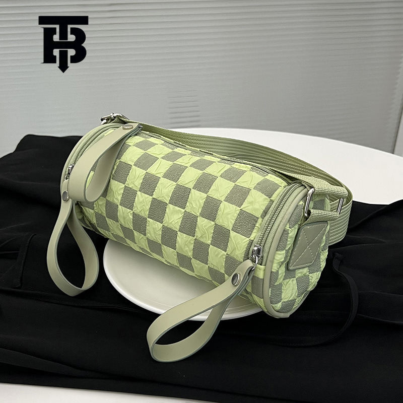 TB BHULAMTE 2025 New Women's Single Shoulder Bag Trendy Fashion Crossbody Phone Bag Checkerboard Designer s bag Wide Strap Cylinder Bag for Women
