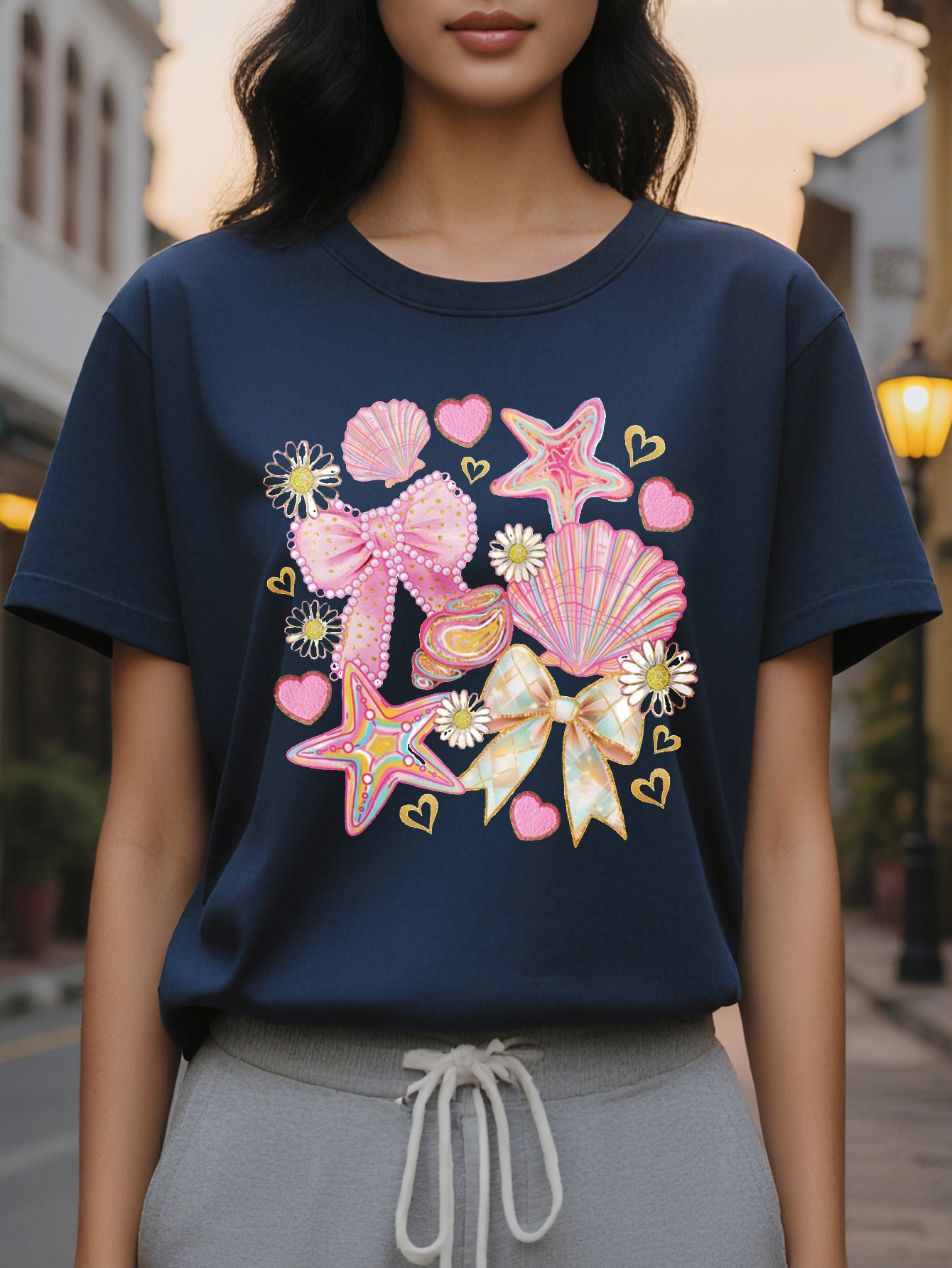 Tiered Ruffled Neck Spandex Blue Beige Sports Party Regular Size Women's Ladies' Ladies' Tee Women's T