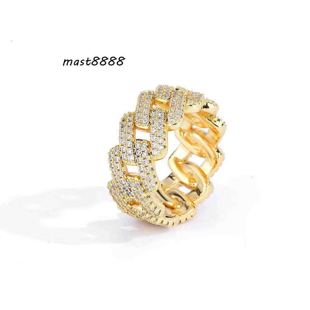 Cuban GoldPlated Iced Fashion Ring Square Crystal Moissanite Diamond Casual Style Wedding Party Rhodium Plating Number Pattern