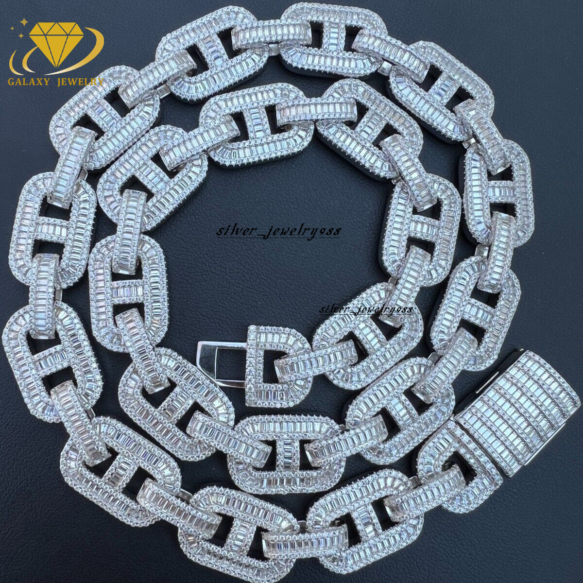 High Quality 15mm Pig Nose Cuban Bracelet Necklace Sterling 925 Silver Baguette Iced Out Moissanite Stones Cuban Link Chain