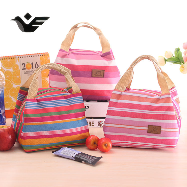 Feiyan Free Shipping New Designer Bag Luxury Shopping Bag New Canvas Lunch Bag Insulated Cooler Bag Picnic Bag Lunch Bag Striped Zipper Lunch Box Bag 