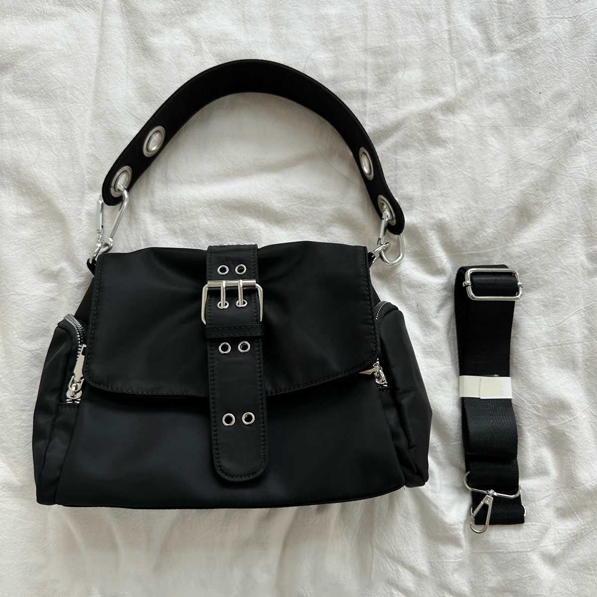 Y2K bag Wide Shoulder Strap Single Shoulder Diagonal Cross Underarm Bag FAshion Womens Nylon Handbag Black Z250903