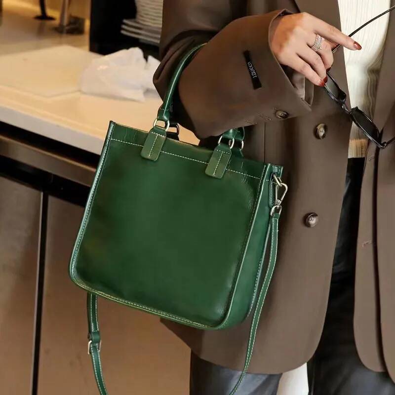 Genuine Leather Women's Vintage Handbags High Quality Cowhide Women Shoulder Bag Large Capacity Square Crossbody Bags