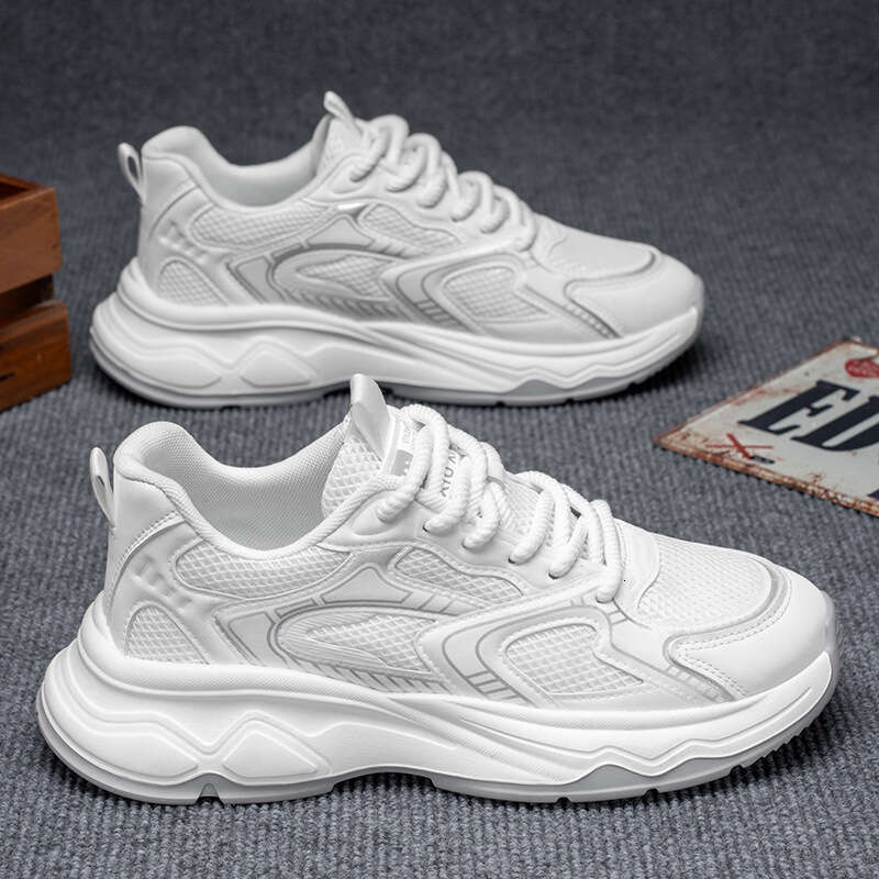 Sports New Breathable Mesh Lightweight Running Men's Casual Travel Dad White Shoes
