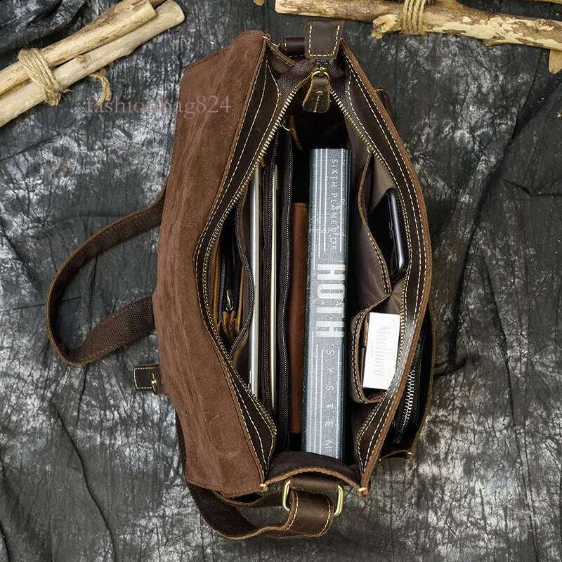 Crazy Horse Men Crossbody A4 Big Capacity Casual Genuine Cow Leather Shoulder Messenger Male Business Work Bag