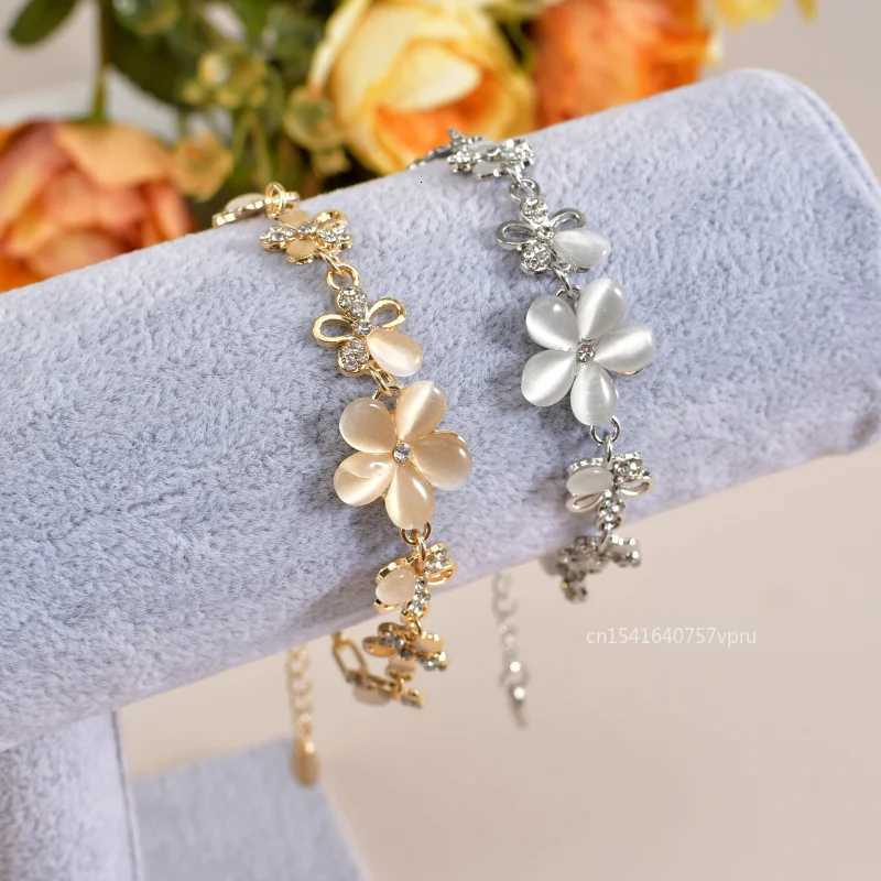 Charming SilveryGold Plated Women Pink Cats Eye Opal Flower Chain Bracelet Gift For Women GirlXJ250904
