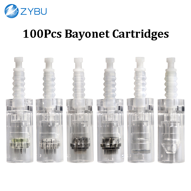 100Pcs Needles Cartridge Dr.pen Derma Skin Care MTS Needles 1/3/F5/7/9/12/24/36/42 Pin Nano Tip 3D 5D Silicone Microneedle Cartridges Replacement Head