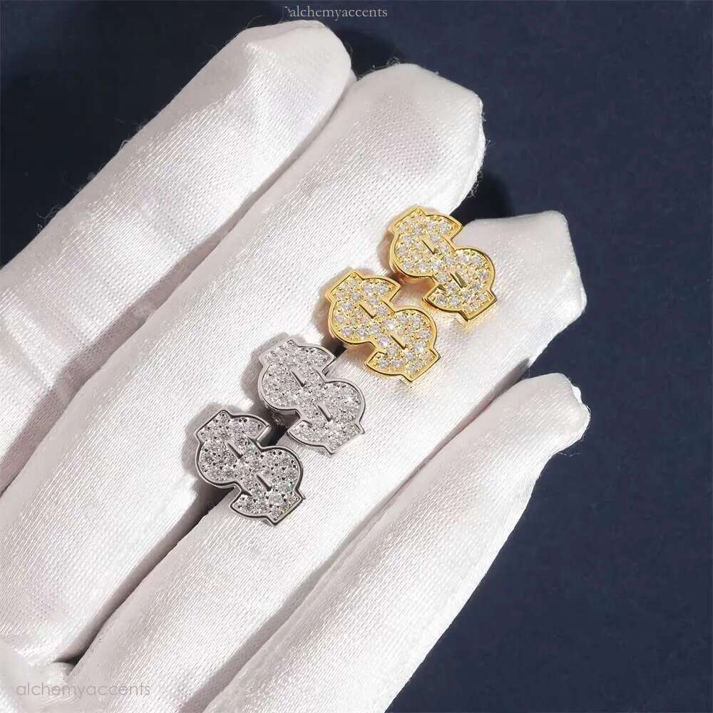 Pass Dia Tester Ready to Ship Iced Out Hip Hop Jewelry Dollar Design Ear Studs S VVS Moissanite Stud Earring for Women