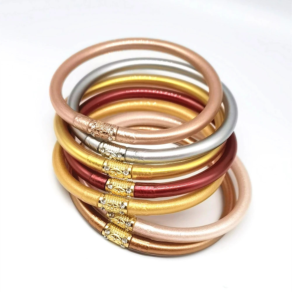 7pcslot Tibetan Temple Buddha Bangles Mix Golde Lucky Symbol Silicone Bracelet for Women Girls 250903