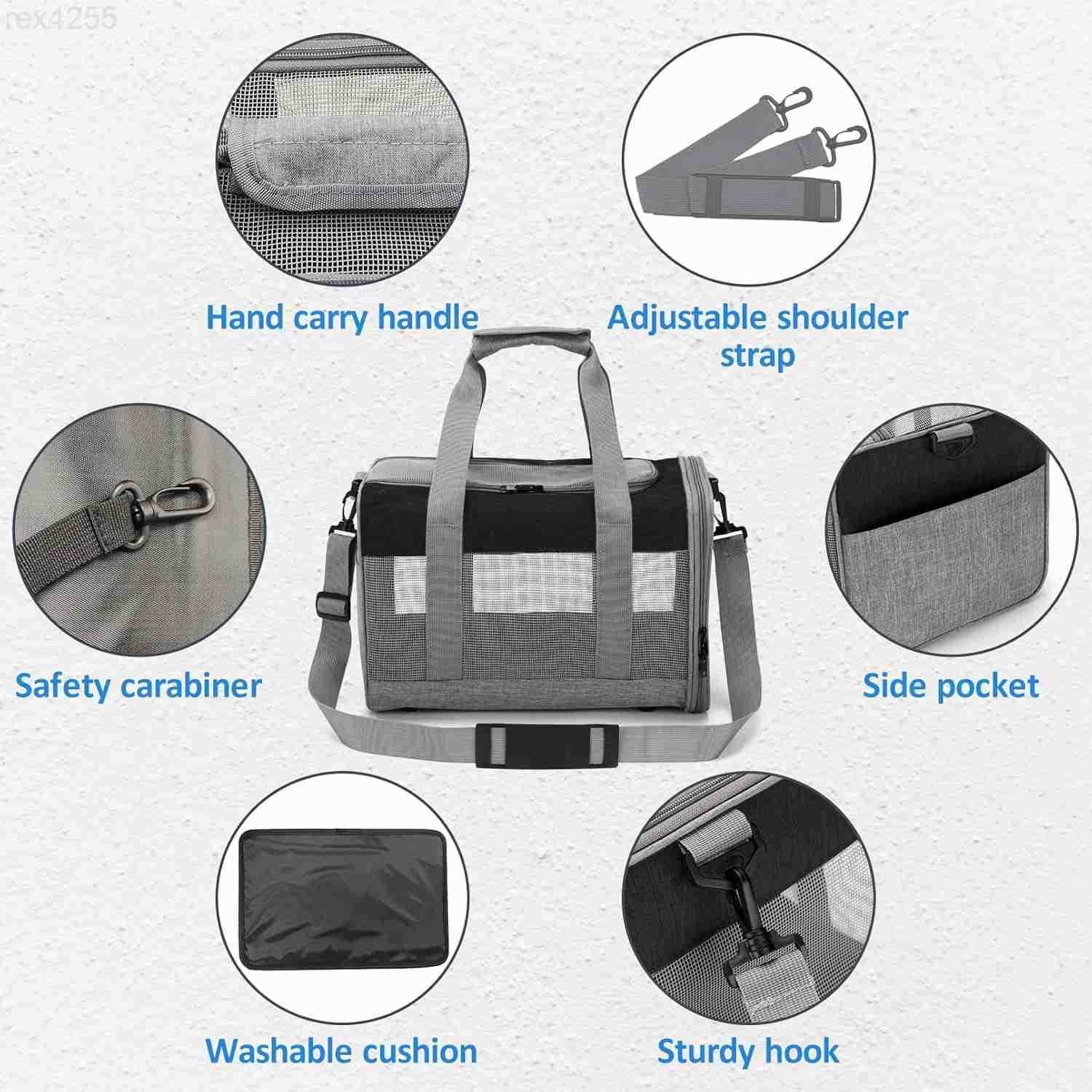 Rabbit Travel Carrier Bag Airline Approved Pet Pocket Breathable Mesh Window Portable Hand Bag with Locking Safety Zippers for Small Dogs Cats Bunnies