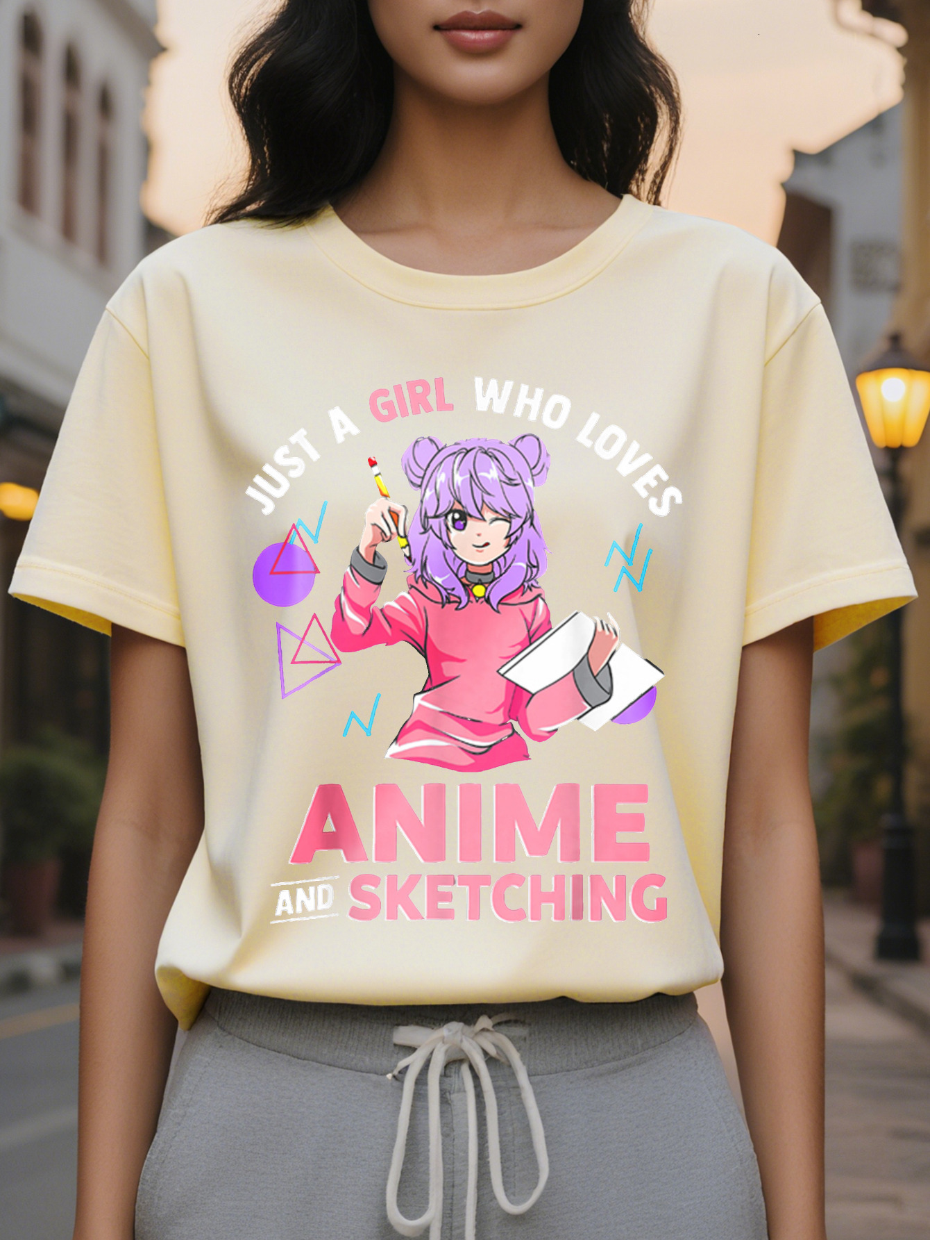 Large XL Vibrant Anime Print Crew Neck T-Shirt Soft Breathable Short Sleeve Design Women Perfect for Spring and Summer Casual Plus Size