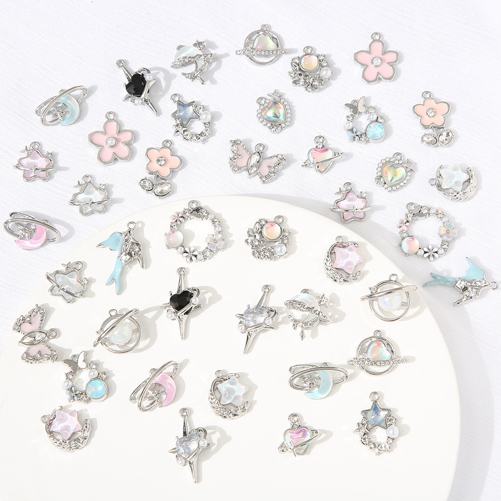 Alloy Pendant Inlaid With Diamonds Silver Jewelry Heart Wreath Moon Metal DIY Accessories Bracelet Necklace Designer Luxury Free Shipping Handmade Mat