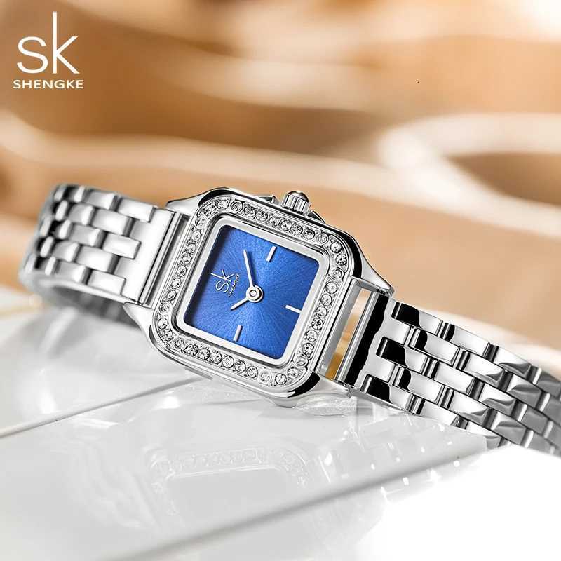 SHENGKE Elegant Silver Stainless Steel Wen Watches Fashion Small Dial Square Wans Quartz Wristwatches Ladies New Gift Clock X250904